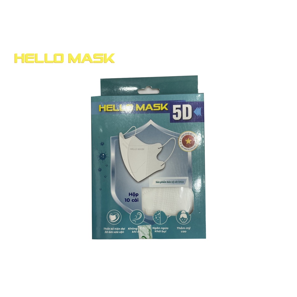 Khẩu trang Hello Mask 5D Kháng khuẩn (hộp 10 cái)