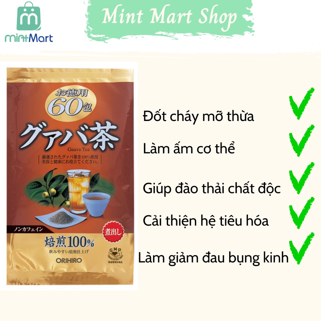 Trà ổi ORIHIRO Nhật Bản gói 60 túi lọc - Trà lá ổi hỗ trợ giảm cân hiệu quả