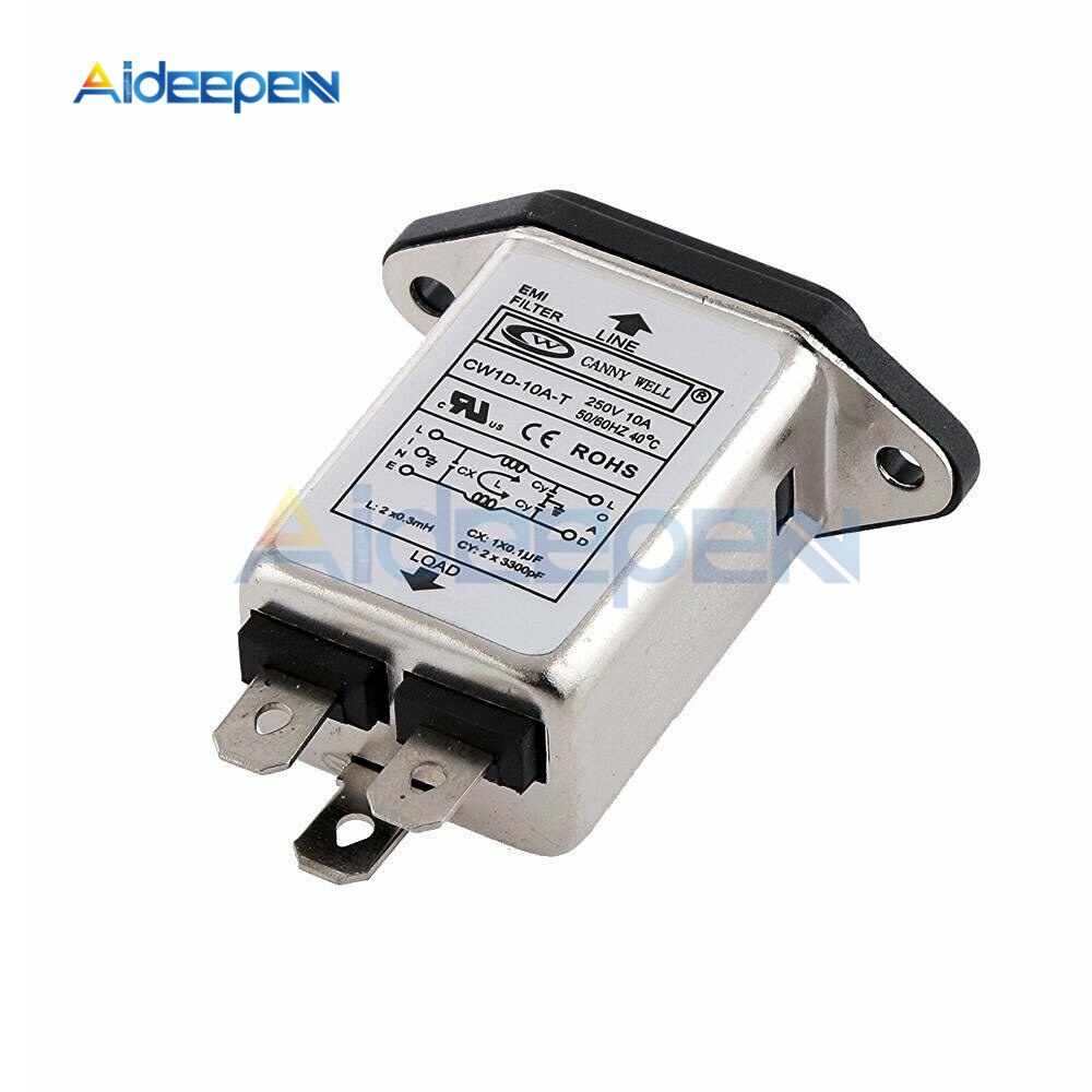 Bộ Lọc Nguồn Ac 115v-250v 10a 50 / 60hz Hình Chữ T Kèm Dây Cáp Cw1D-10A