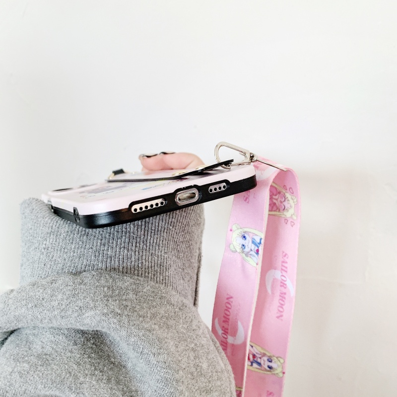 Ốp Điện Thoại Dẻo Họa Tiết Hoạt Hình Mèo Luna Dễ Thương Kèm Giá Đỡ &amp; Dây Đeo Cho iPhone14 13 12 11 Pro Max Plus