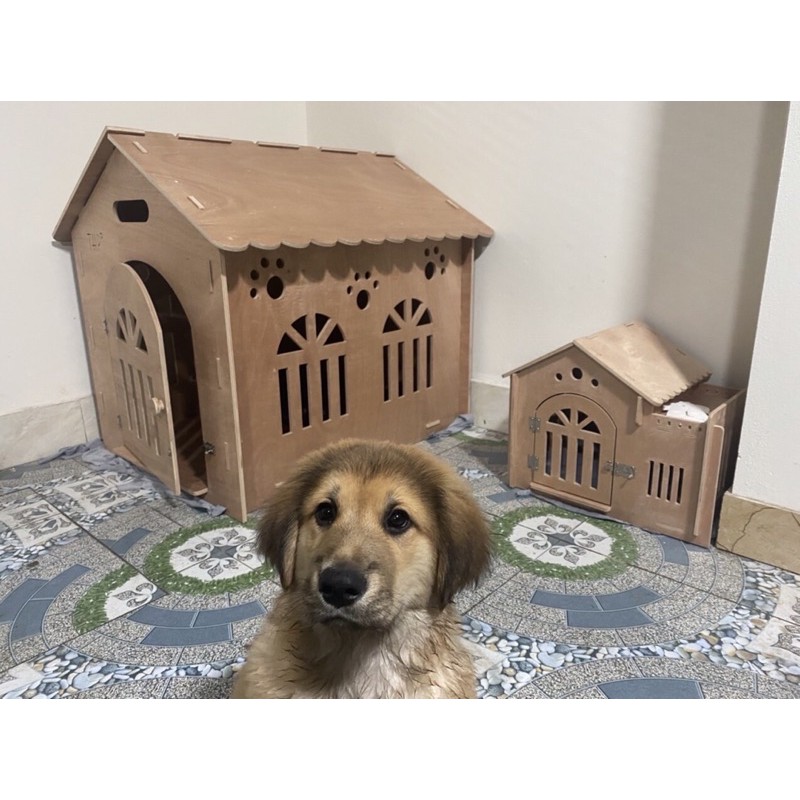 Size S(0-4kg) Nhà cao cửa rộng cho cún cưng, chuồng gỗ cho mèo.