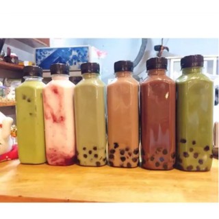 50 chai nhựa vuông 330ml -Chai Nhựa Vuông 330Ml Đựng Trà Sữa kèm nắp đen và sticker