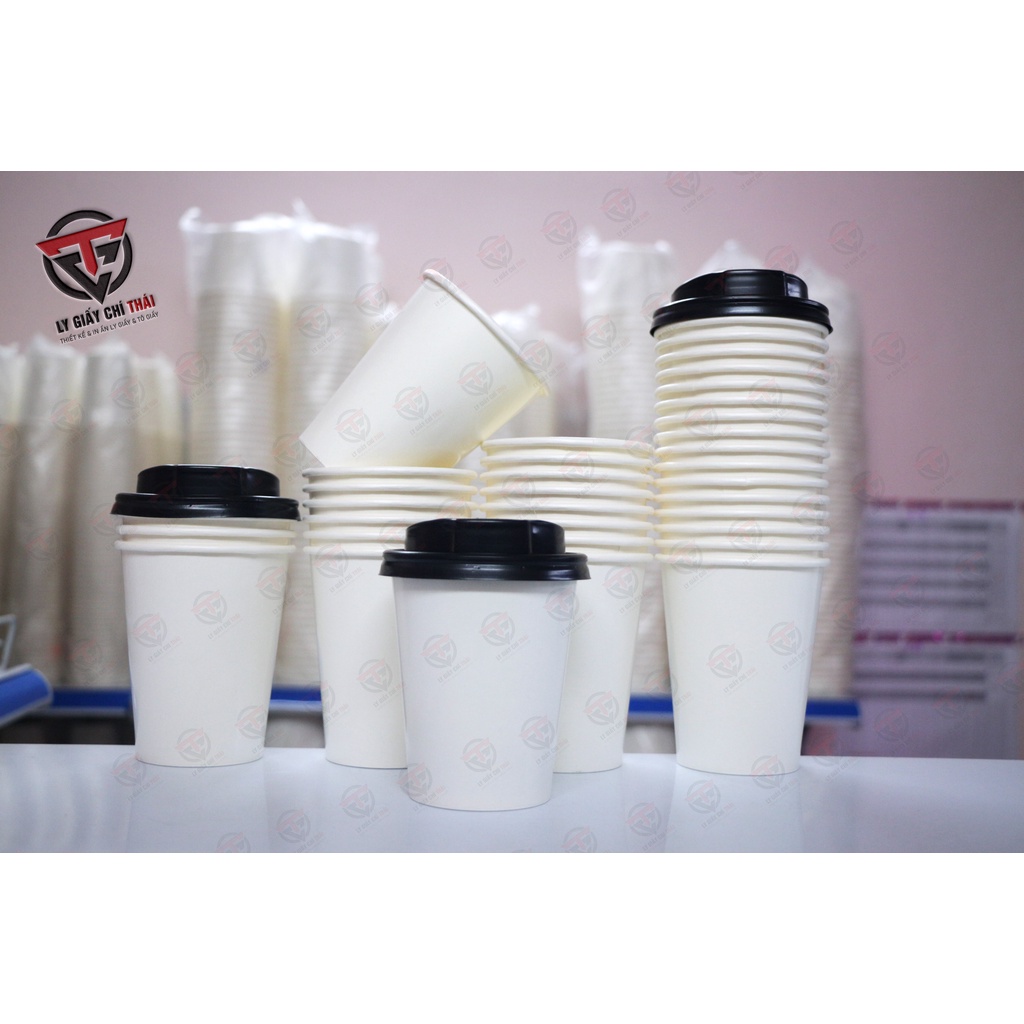SET 50c Ly Giấy Trắng 9oz 260ml , dành cho uống cafe nóng, trà đá, nước uống văn phòng