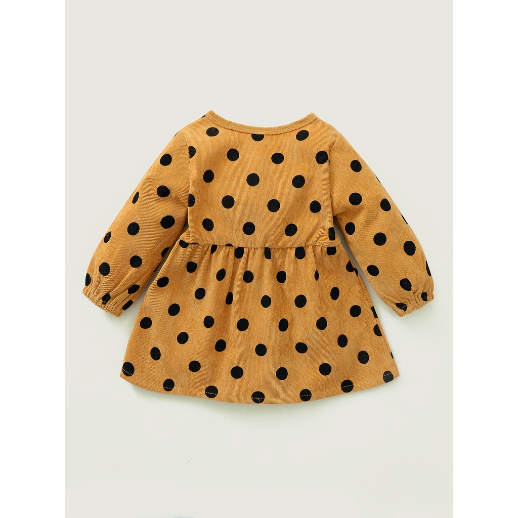 Đầm Dài Tay Họa Tiết Chấm Bi Dễ Thương Thời Trang Thu Đông Cho Bé Gái