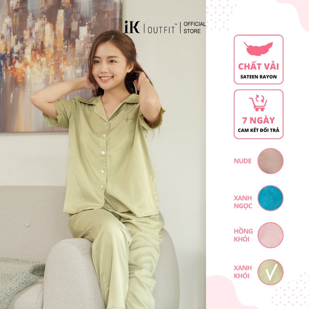 Bộ đồ pyjama mặc nhà nữ tay cộc quần dài iK OUTFIT thiết kế phối bèo ở cổ, tay áo cùng gấu quần trẻ trung IOS12SAB0972