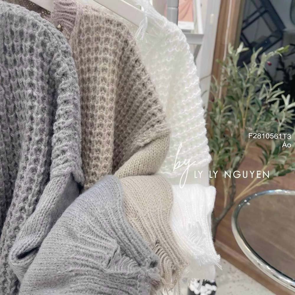 Áo len rách croptop tay dài