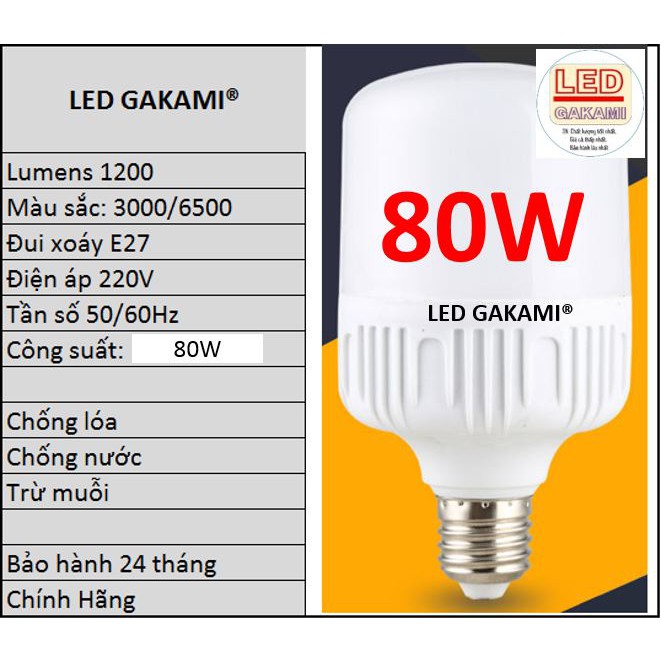 2 BÓNG ĐÈN LED TRỤ 80W, SIÊU SÁNG TIẾT KIỆM ĐIỆN LBT80Wc, CHIPLED GAKAMI NHẬT CHÍNH HÃNG