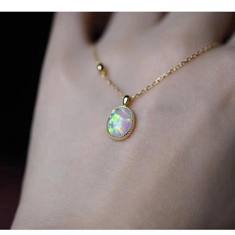 Vòng cổ bạc S925 mặt đá Opal đơn giản sang trọng