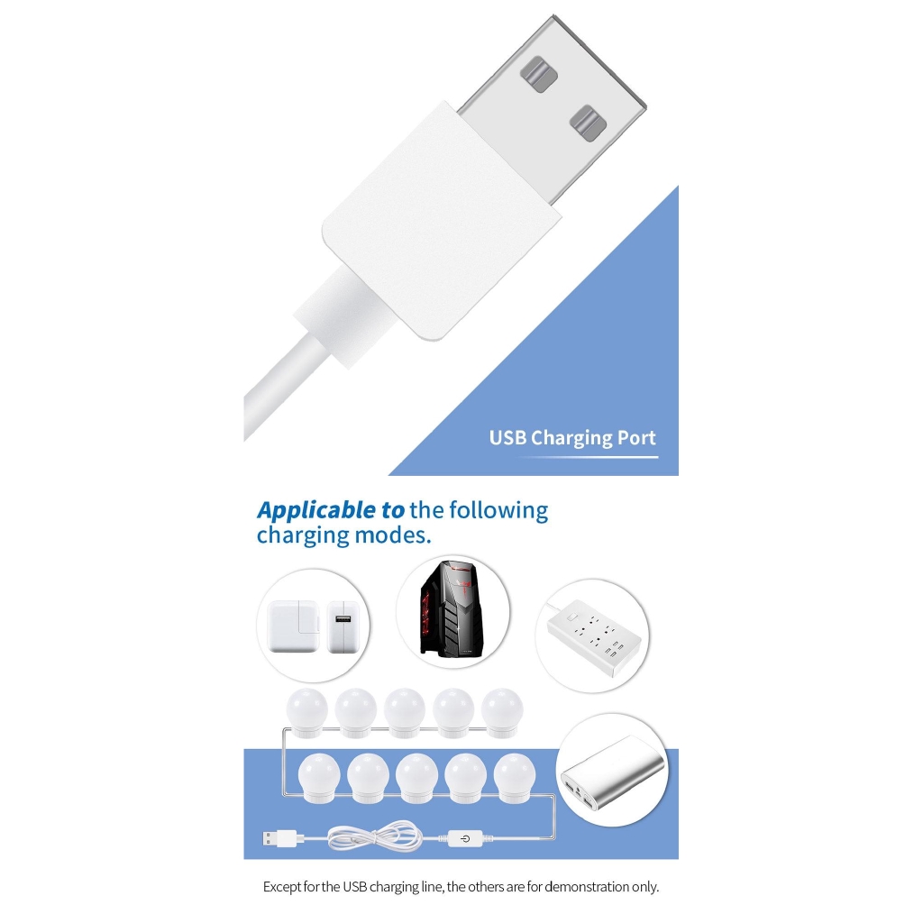 Đèn Gương Trang Điểm WishPool Tự Dính 5V Công Tắc Chạm Cấp Nguồn Qua USB