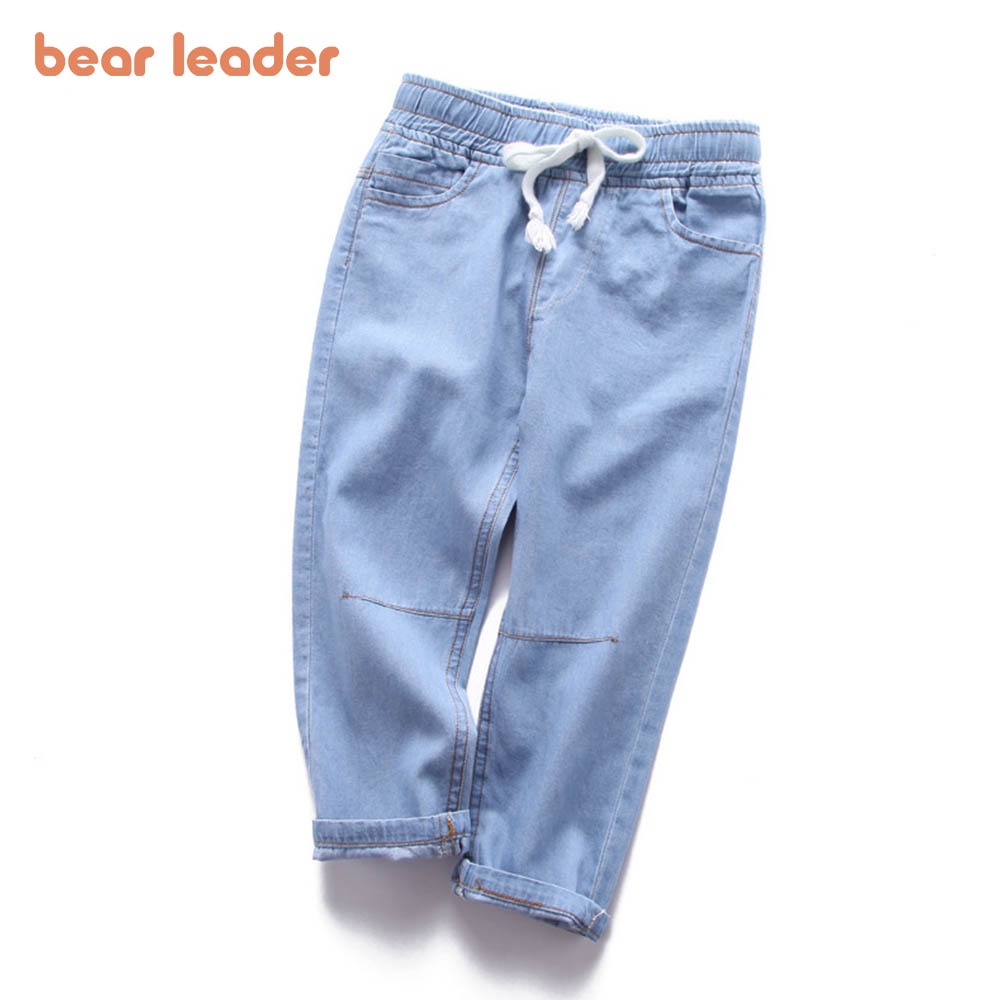 Quần dài denim Bear Leader cạp thun màu trơn chống muỗi giản dị cho bé trai 3-9 tuổi