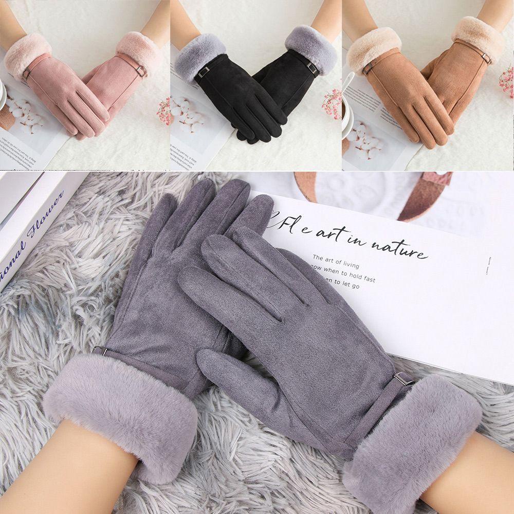 Găng Tay Lái Xe Trượt Tuyết Mùa Đông Bằng Lông Giả Phối Nhung Dày Ấm Áp Màu Sắc Kẹo Ngọt