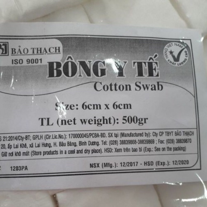 TÚI 500gr BÔNG GÒN Y TẾ CẮT MIẾNG SẴN Gòn vuông BẢO THẠCH Gòn vuông y tế cắt miếng  BẢO THẠCH 6cm x 6cm