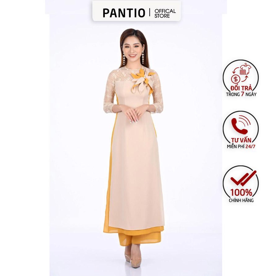 BDA10076 - Áo dài truyền thống cách điệu hoa nổi 3D pha ren (Không kèm quần) - PANTIO