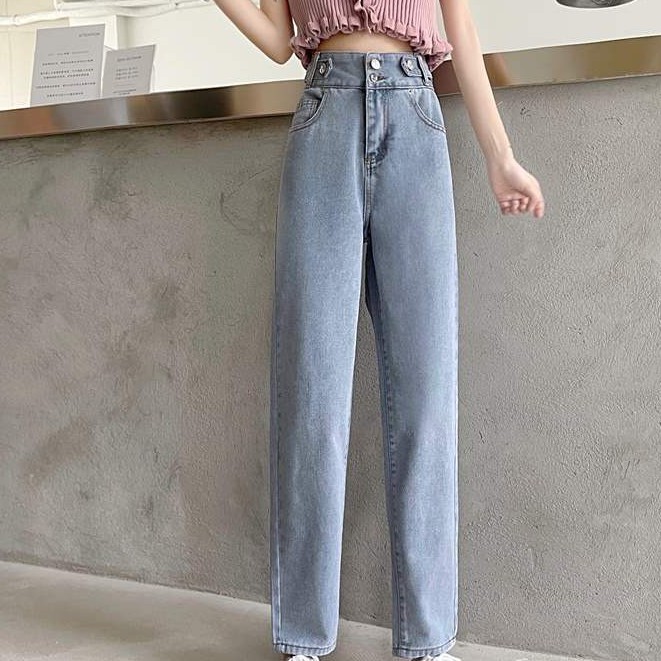 Korean style high waist jeans for students women slim fit slimming versatile Daddy ankle-length pants little Daisy butto