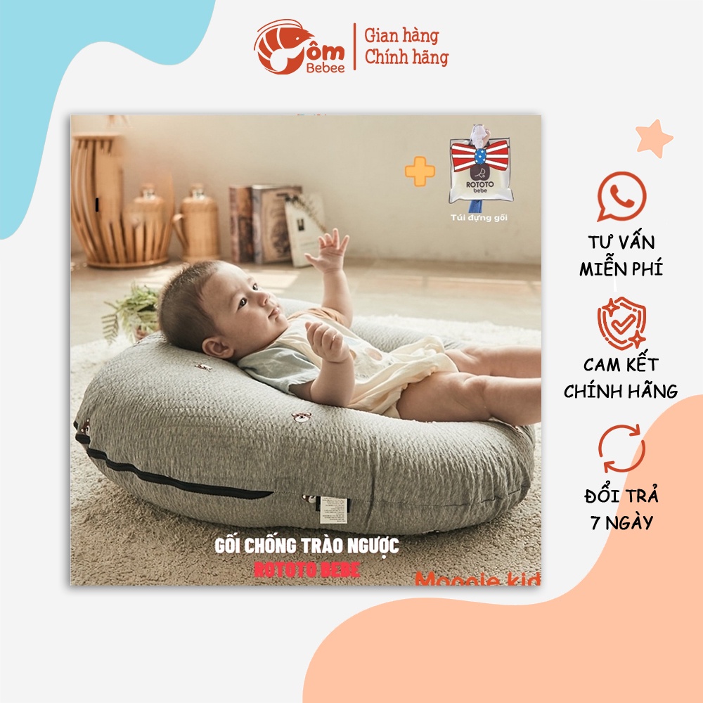 Gối chống trào ngược cho bé Rototo Bebe, gối chống trào Hàn Quốc cho trẻ sơ sinh - Tôm bebee TB017