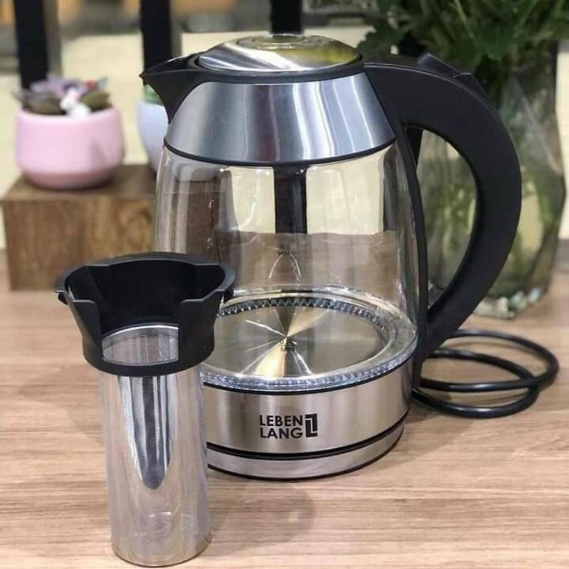 Ấm Siêu Tốc Dung Tích 1.8L Kèm Lõi Lọc Trà Inox Lebenlang Thiết Kế Hiện Đại Thuỷ Tinh Có Đèn LED
