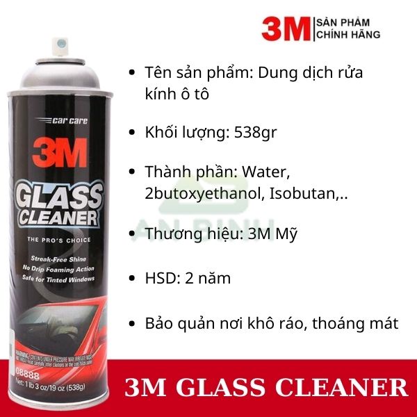 Nước Rửa Kính Và Vệ Sinh Kính Xe Ô Tô 3M Glass Cleaner 0888 – Dung Dịch Rửa Kính Dạng Bọt