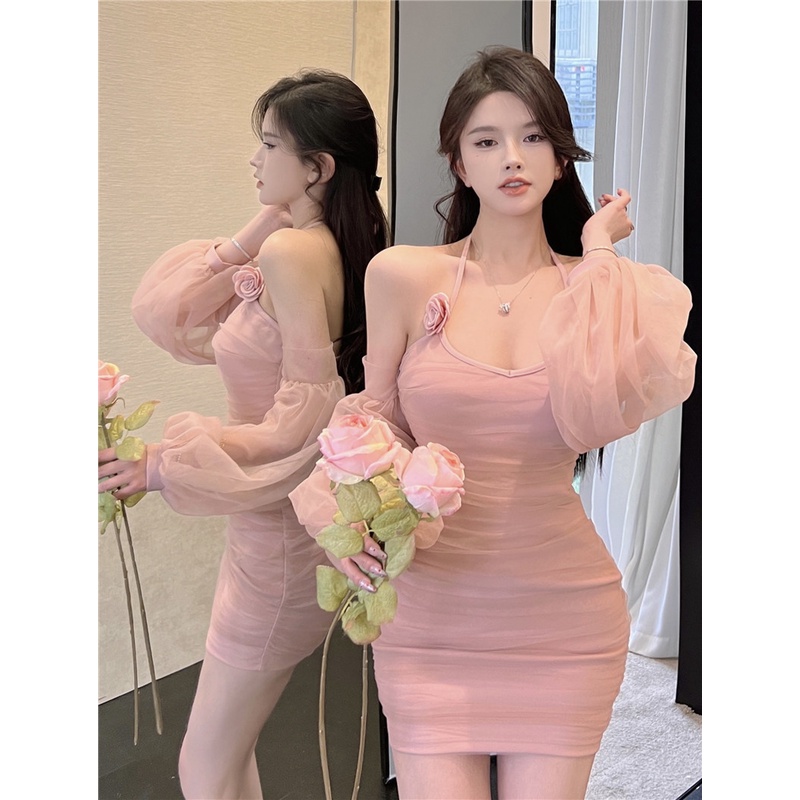 Đầm Voan Tay Dài Hở Vai Ôm Hông Thời Trang Dành Cho Nữ