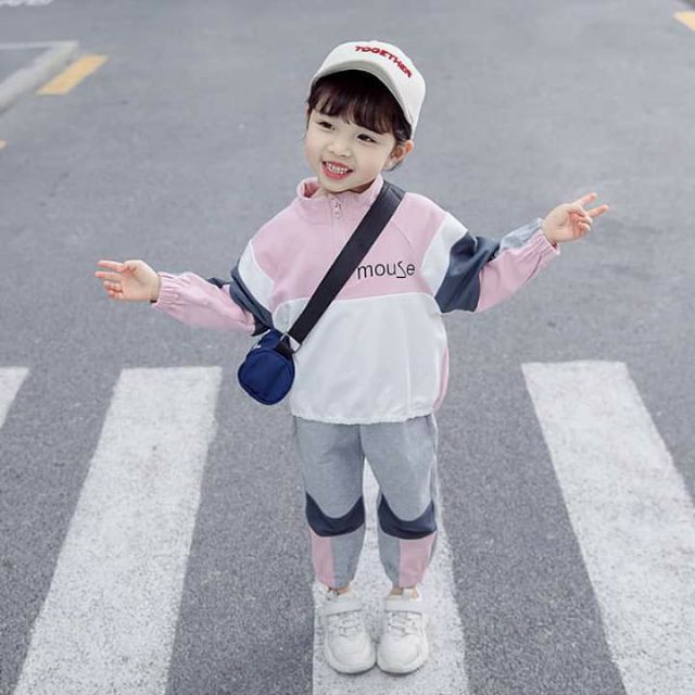 Bộ Nỉ Cotton Dáng Thể Thao Cho Bé Gái 3 4 Tuổi.