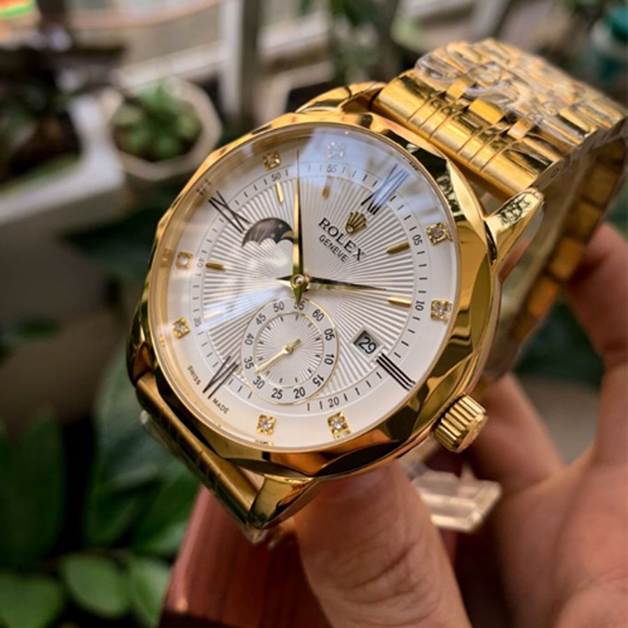 Đồng hồ Nam Rolex máy nhật, mẫu 3 kim cắt vát mặt đen viền vàng , dòng cơ Automatic
