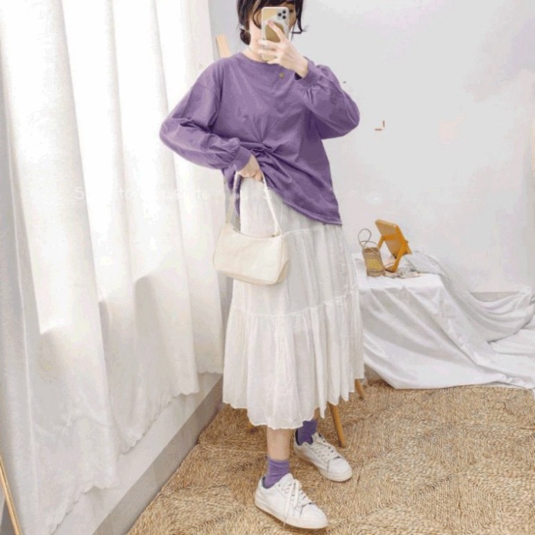 Áo thun nữ tay dài form rộng xoắn eo cách điệu kiểu dáng Hàn Quốc RUBY UNISEX