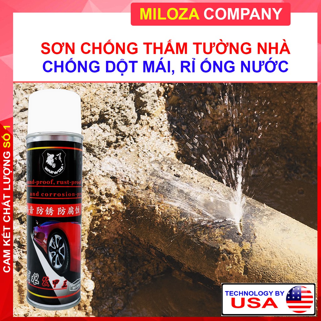 [MILOZA] Bình Xịt Chống Thấm Tường - Sơn Chống Thấm - Keo Chống Dột Mái Tôn - Ngói, Bể Cá, Đường Ống Rỉ Nước - WARWOLF