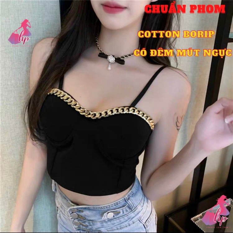 áo bra hai dây xích vàng croptop body cotton borip màu trắng đen kiểu hàn quốc thời trang tôn dáng sang chảnh alohashop