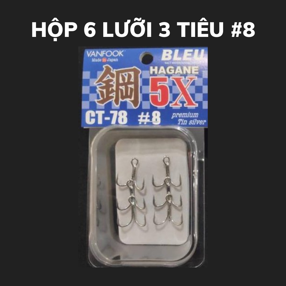 Hộp 6 lưỡi câu 3 tiêu bkk 5x Hagane nhật bản size #6/#8, lưỡi ba tiêu câu cá cao cấp siêu bền chống gỉ sét câu biển