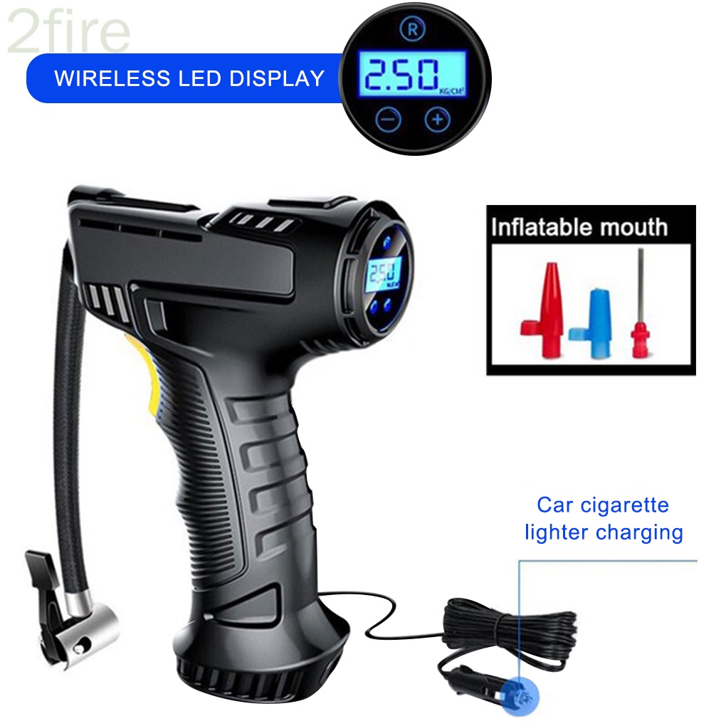 Máy bơm hơi lốp xe cầm tay 120W màn hình LCD có 3 vòi thay thế tiện lợi