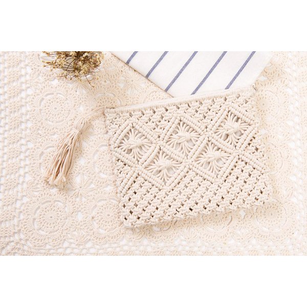 [NowShip - Giao Ngay] Túi Cói Boho Vintage Đeo Vai, Đeo Chéo Hình Vuông Chữ Nhật Dây Da Màu Nâu Be Trơn