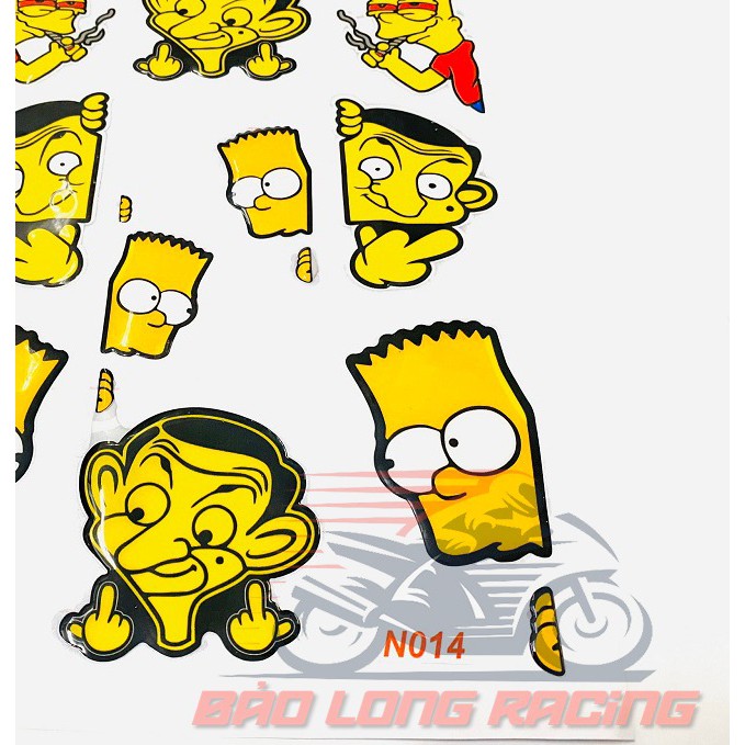 Bộ 10 tem Sticker Simpson Mrbean decal