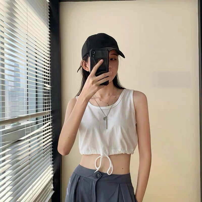 Áo croptop ba lỗ dây buộc eo chất thun mềm mát  - CUTEZOO