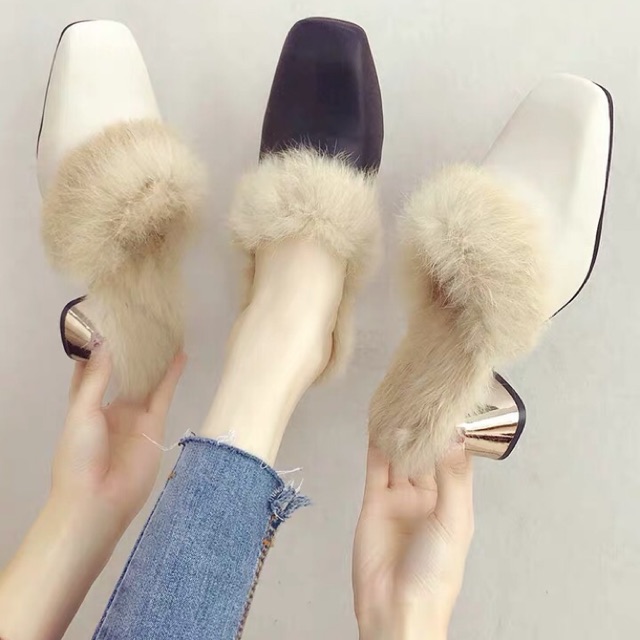 Giầy sục nữ lông vũ đế cách tân 7cm