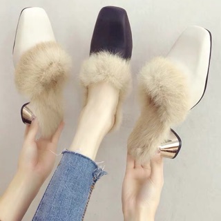 Giầy sục nữ lông vũ đế cách tân 7cm