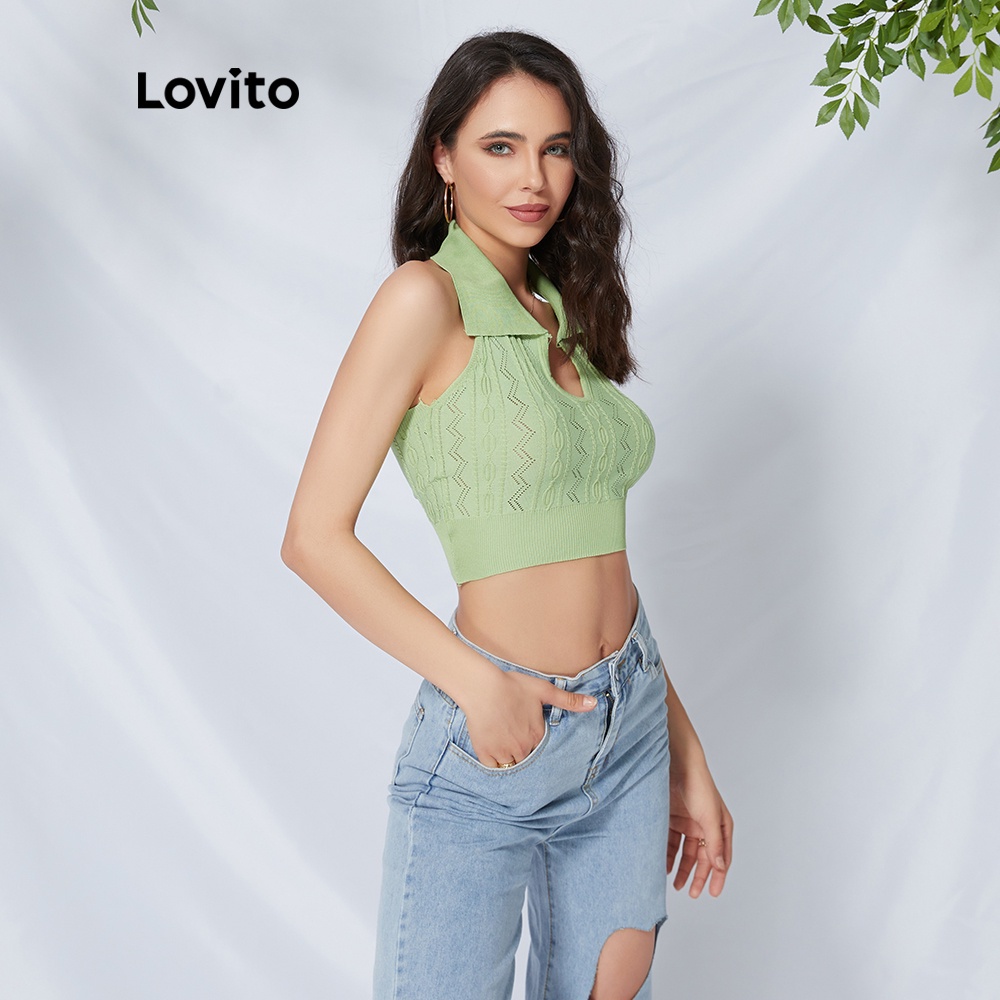  Áo tank top Lovito L09054 cổ chữ v màu xanh lá | BigBuy360 - bigbuy360.vn