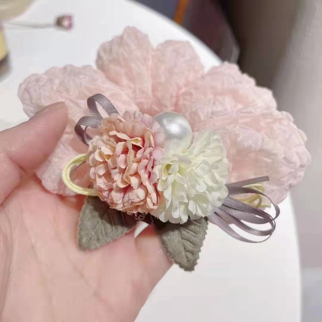 Dây Cột Tóc Cao Su Co Giãn In Họa Tiết Hoa Phong Cách Hàn Quốc Cổ Điển Thời Trang Cho Nữ