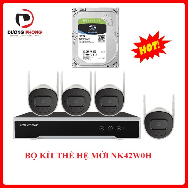 [ Tặng ổ cứng 1TB = 1000GB] Bộ Kit 4 Camera IP Wifi 2MP Thế hệ mới HIKVISION NK42W0H(D) - BH24T Chính hãng