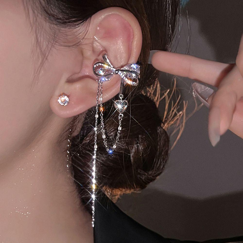 Khuyên Tai Dạng Kẹp Nơ Bằng Đồng Đính Đá Zircon Thanh Lịch Cổ Điển Dành Cho Bạn Nữ