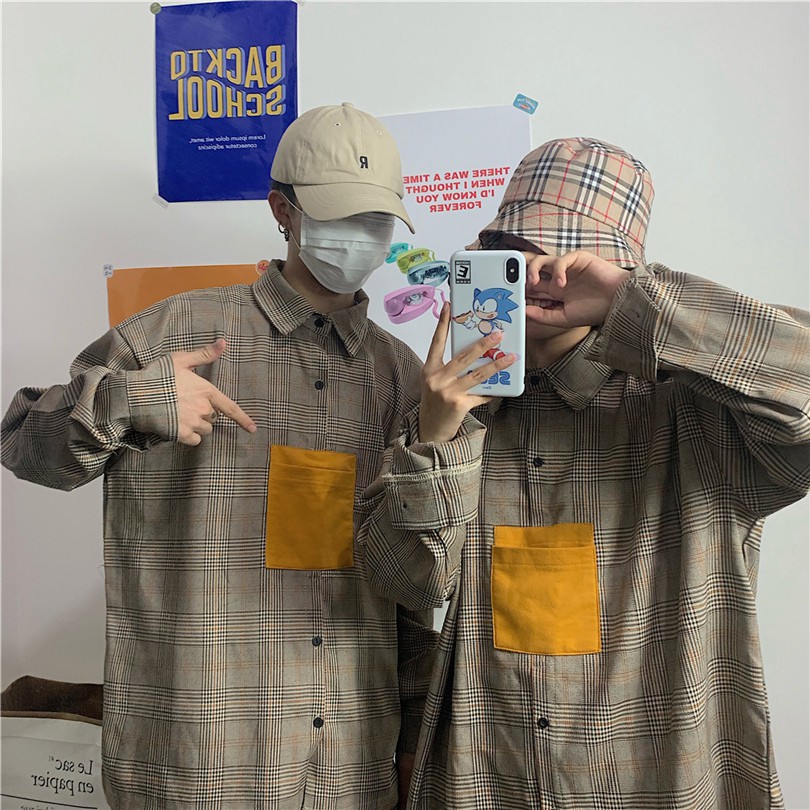 [Hàng Sẵn Sàng] Miễn Phí Vận Chuyển Áo Sơ Mi Nam Nữ 128287Áo Sơ Mi Tay Dài Dáng Rộng Màu Sắc Độc Đáo Phong Cách Retro Hàn Quốc Thời Trang Cho Nữ