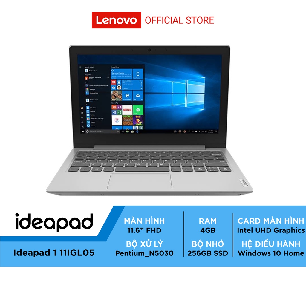 Laptop Lenovo Ideapad 1 11IGL05 81VT006FVN (Pentium N5030/4GB RAM/256GB SSD/11.6-inch HD/WIN10)