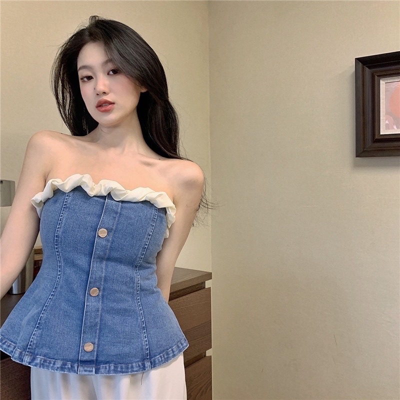 Áo corset jeans cúp ngực