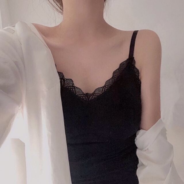 Áo bra gân tăm dáng dài viền ren xịn xò