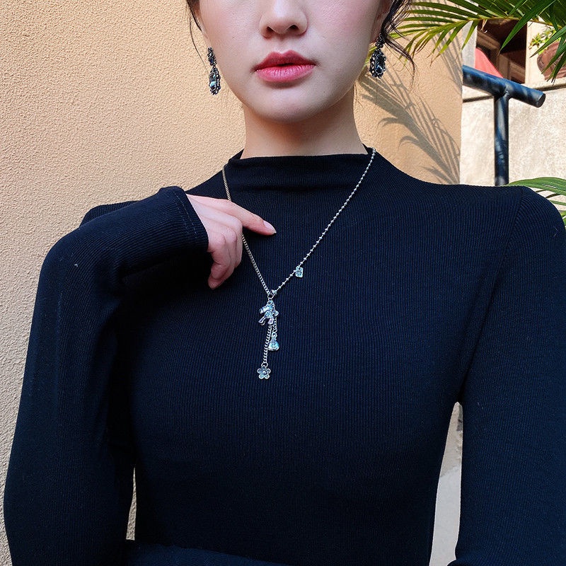 【Necklace】South Korea Dongdaemun Immediately Rich Meaning Long Chain Autumn and Winter New Sweater Chain Lucky Pony Purse Steel Necklace