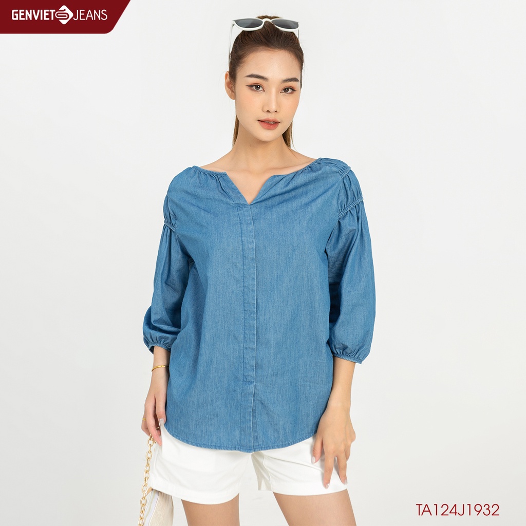 Áo Sơmi Nữ Genviet Cách Điệu Tay Bồng TA124J1932