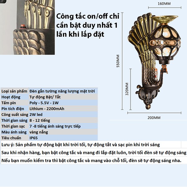 Đèn gắn tường hiện đại năng lượng mặt trời hình con công Davia HT771