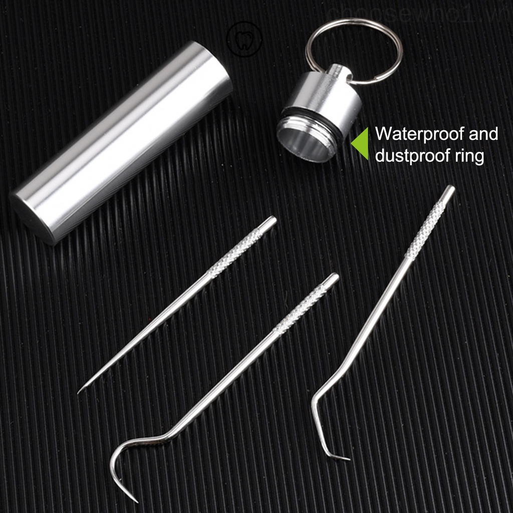 Set 3 tăm xỉa răng bằng thép không gỉ có thể tái sử dụng kèm giá đỡ