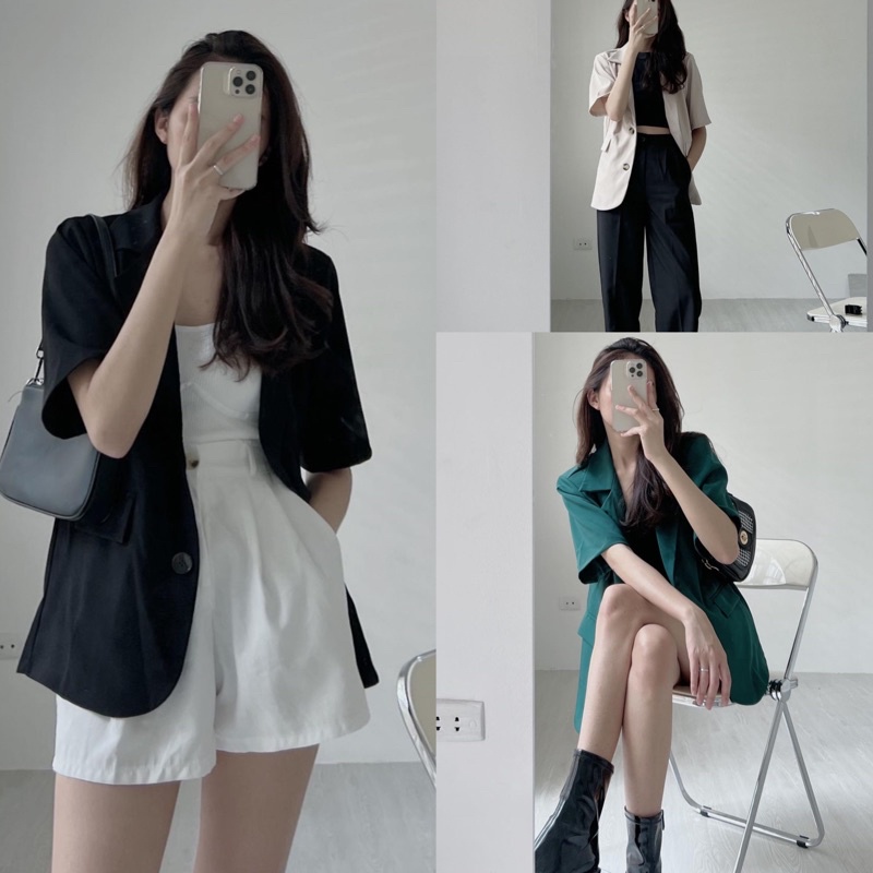 Blazer cộc tay cá tính tông màu mới Blazer cộc tay hàn Quốc