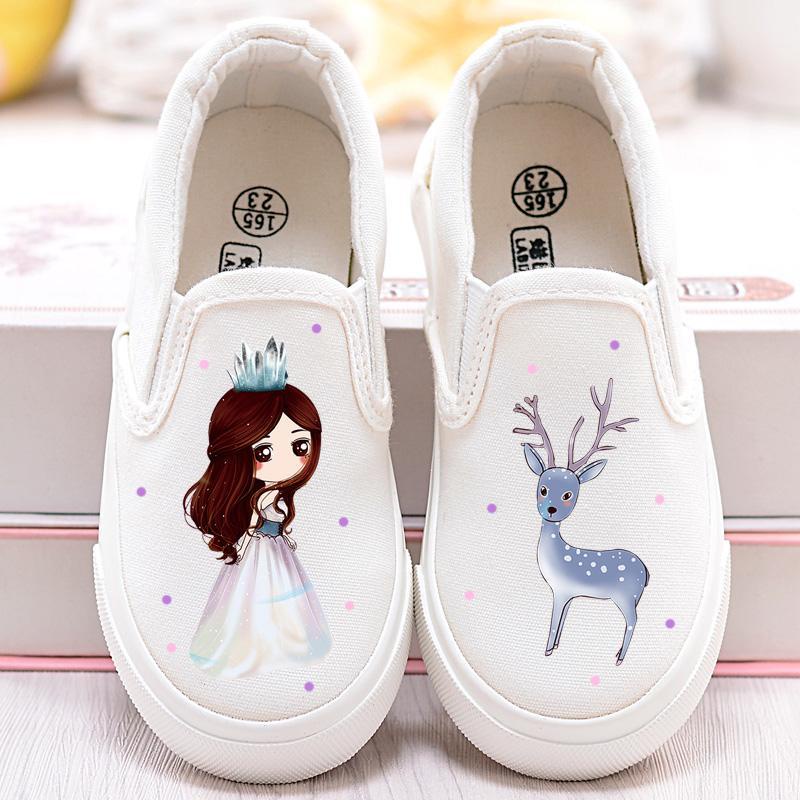 Giày Canvas Màu Trắng In Hình Công Chúa Elsa Cho Bé Gái Tiểu Học