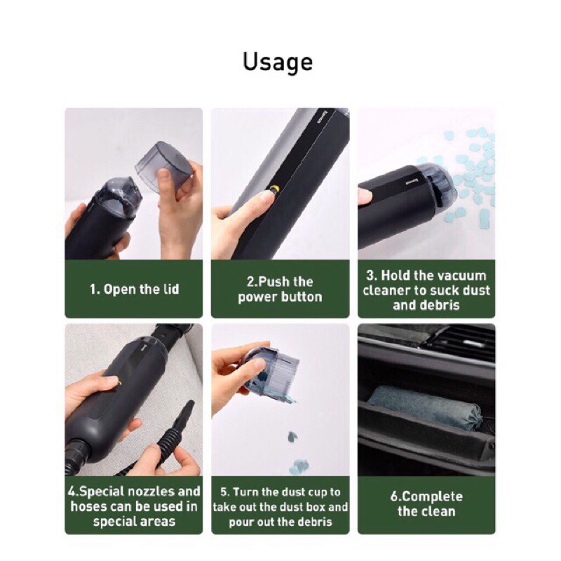 Máy Hút Bụi Cầm Tay Tích Điện Mini Không Dây Baseus A2 Car Vacuum Cleaner Lực Hút Mạnh Mẽ 5000PA Cho Gia Đình, Xe Hơi