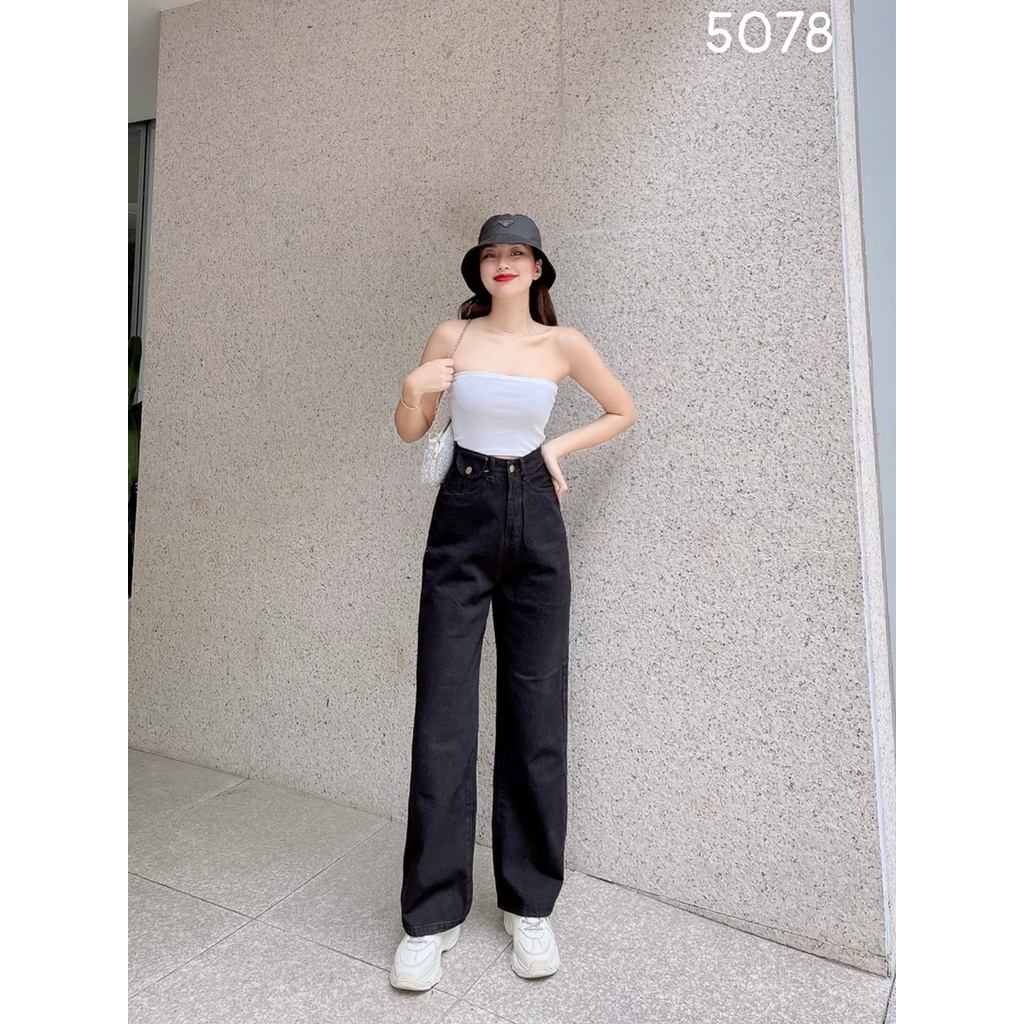 QUẦN JEANS ỐNG RỘNG NỮ LƯNG CAO TÚI NẮP LƯNG LAI CUỐN MÀU XÁM NHẠT HOT HIT NITI2 CHẤP MỌI CUỘC CHƠI